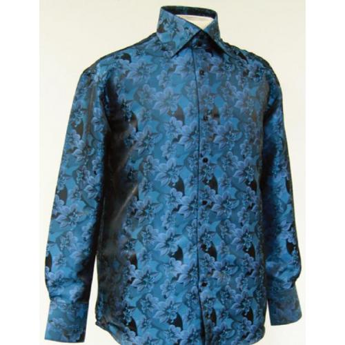 Daniel Ellissa Teal Fancy Polyester Shirt With Button Cuff FSS1402